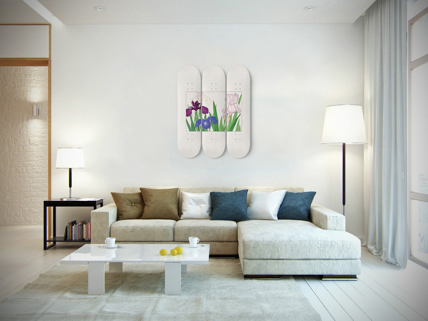 Kônan Tanigami Japanese Woodblock 3-Piece Skateboard Wall Art - 'Iris Flower'