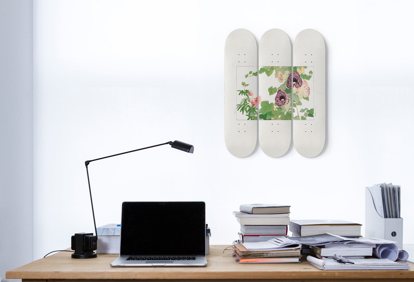 Kônan Tanigami Japanese Woodblock 3-Piece Skateboard Wall Art - 'Albizia & Aristolochia Flowers'