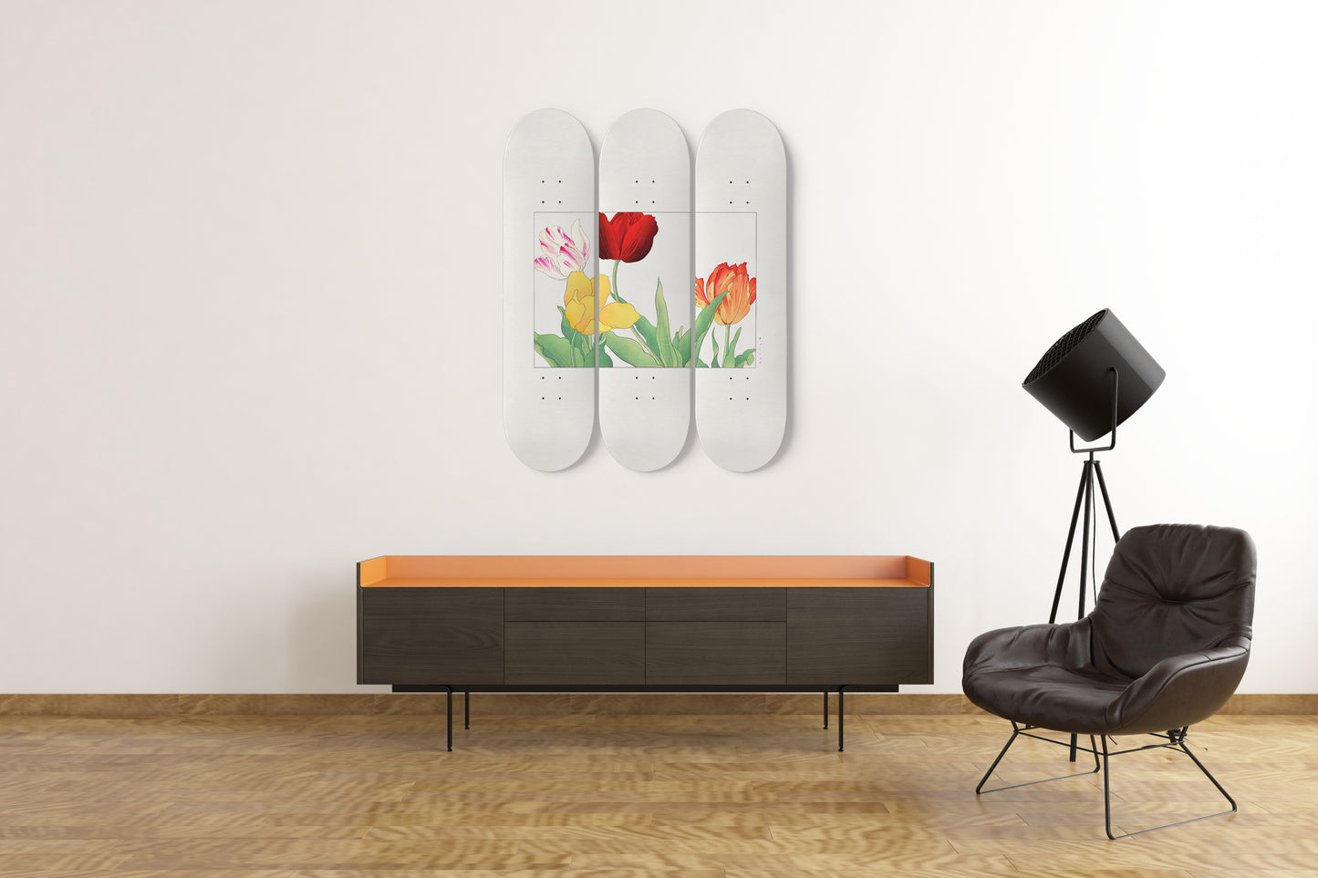 Kônan Tanigami Japanese Woodblock 3-Piece Skateboard Wall Art - 'Tulip Flower'